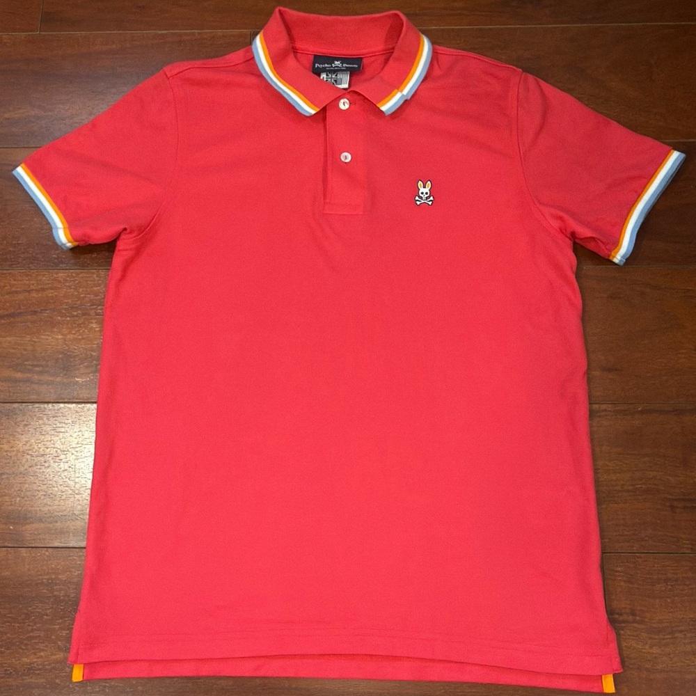 Psycho Bunny Coral Polo with Multicolor Trim